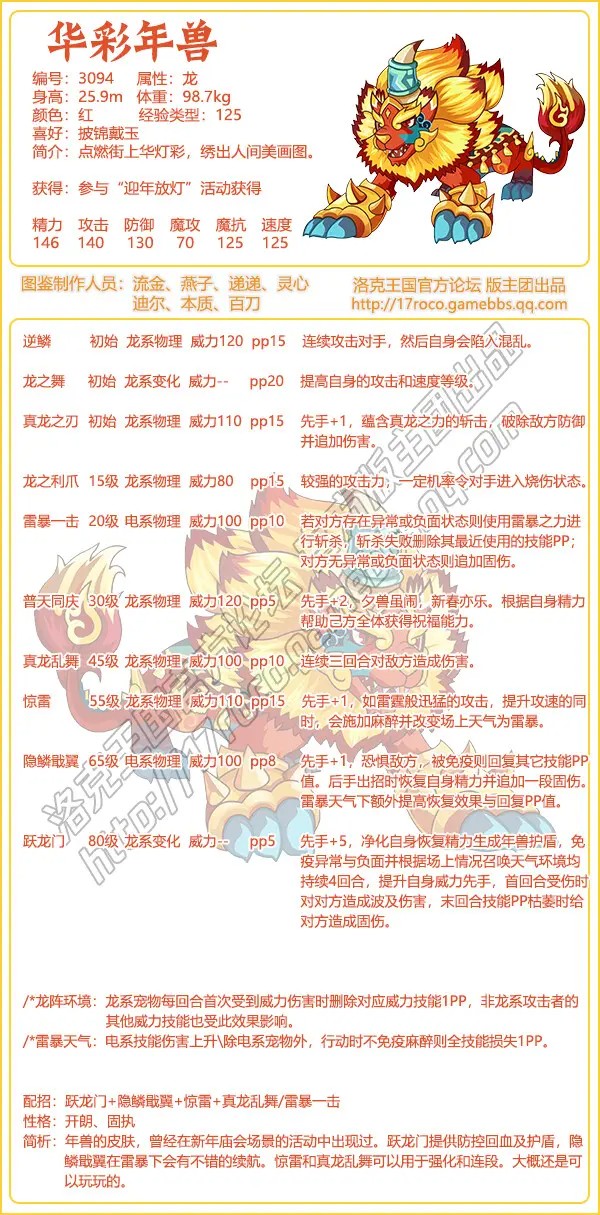 《洛克王国》华彩年兽技能表图鉴