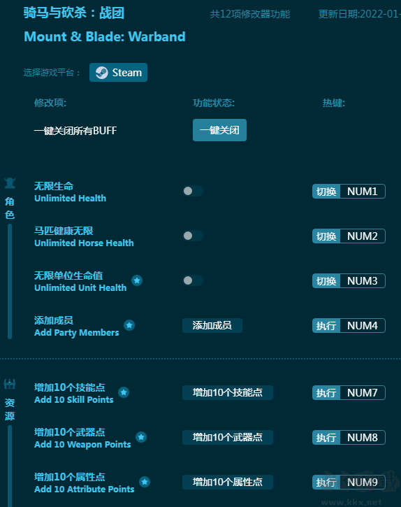 骑马与砍杀战团十二项修改器 v1.174最新版